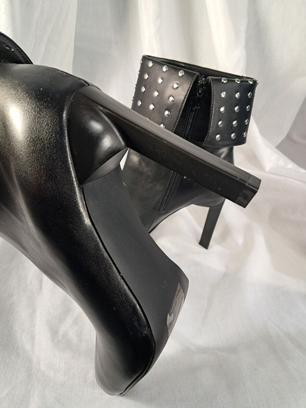 NEW Black Studded Stiletto Boot Geometric Heel Size 7.5 Faux Leather - Picture 7 of 13
